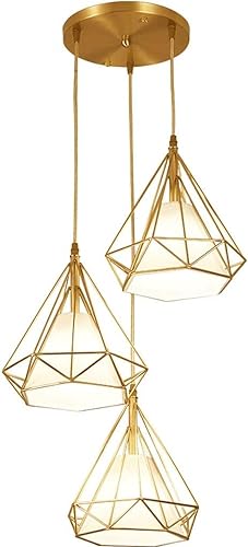 Lamp lustres en fer trois têtes diamant jaune pour luminaire suspendu