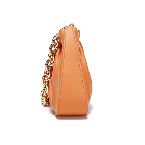 Image of JOLLQUE Shoulder Bag for Women, Small Leather Dumpling Bags, Handbag Purse, Gold Chain Evening Clutch Purses (Orange), orange