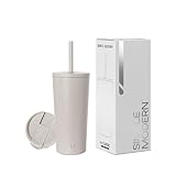 Simple Modern Insulated Tumbler with Lid and Straw | Iced Coffee Cup Reusable Stainless Steel Water Bottle Travel Mug | Gifts for Women Men Her Him | Classic Collection | 20oz | Almond Birch