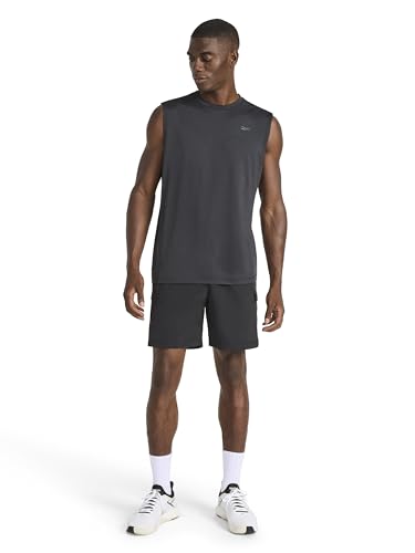Reebok Men’s Gains Muscle Tank Top, Standard Fit, Lightweight Stretch Poly Cool Touch Jersey Fabric, Black Heather, Small - image 3