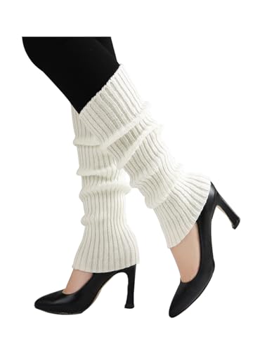 Image of uxcell Women's Knitted Design Solid Warm Thick Knee High Length Ribbed Leg Warmers