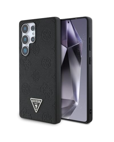 Image of CG MOBILE Guess [Official Licensed] Hot Stamp Peony Pattern| Magnetic System Grained PU Case with Triangle Logo Protective Case Designed for Galaxy S25 Ultra - Black