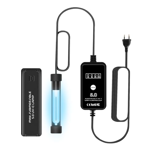 Editbar Lámpara esterilizadora UV para acuario, lámpara de desinfección UV para acuario, cocina y estanque, ahorro de energía, con temporizador y funda, desinfección de agua UV, control de algas