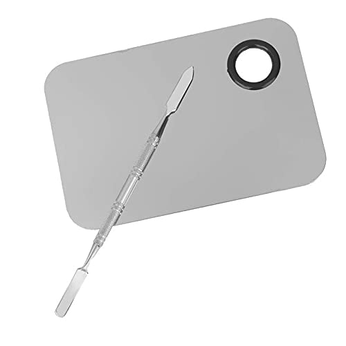 Stainless Steel Makeup Mixing Palette with Spatula – Professional Cosmetic Blending Plate for Foundation, Lipstick & Creams