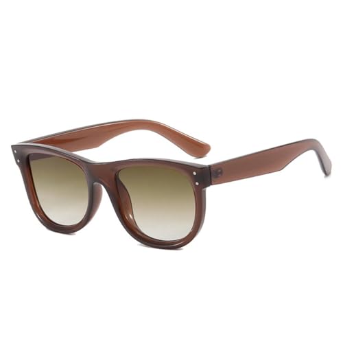 Lunettes de soleil rétro à rivets pour homme et femme tendance double couleur marron