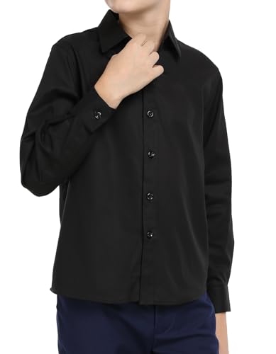 Boy Long Sleeve Dress Shirts for Teens, Toddler Boys Kids Collared Button Down Uniform Shirt, Size 2T-20