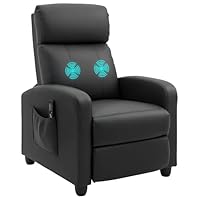 HOMCOM Recliner Armchair, Massage Faux Leather Push Back Reclining Chair with Adjustable Leg Rest, Side Pocket, for Home Living Room Theatre, Black