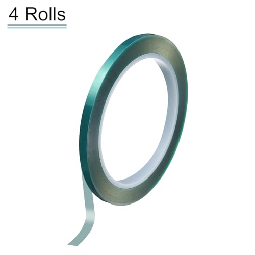 Image of HARFINGTON 4 Rolls High Temperature Masking Tape 1 /4 inch x216ft(6mmx66m) 0.05mm Thick PET Film Silicone Adhesive Heat Resistant Tapes for Heat Press Anodizing Circuit Board, Green
