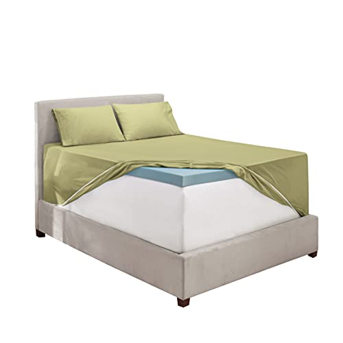 Image of Hearth & Harbor Extra Deep Pocket Split King Sheets - 5 Piece Hotel Luxury Bed Sheets Set Fits Up to 24 inch Mattress - Soft & Breathable Luxury Split King Bed Sheet Set, Split King, Sage Olive Green