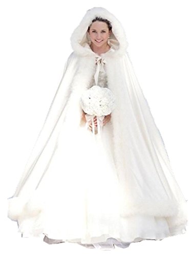 EllieHouse Women's Wedding Hooded Cape Winter Bridal Cloak White PF06