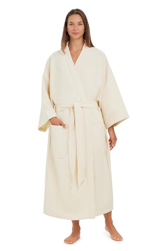 MONARCH Diamond Waffle Spa Kimono Robe - Soft Light Hotel Bathrobe Cypress