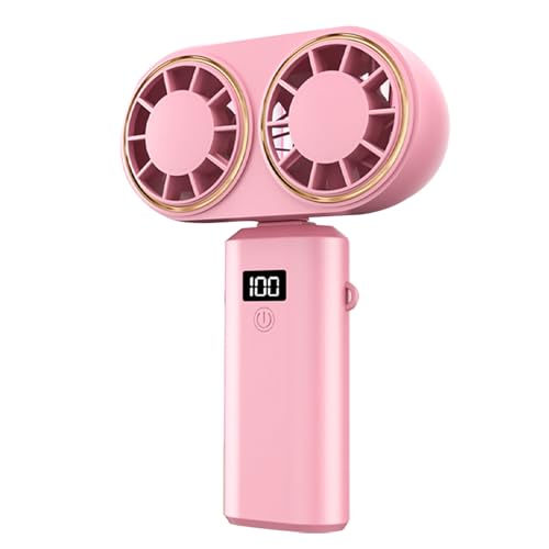 Ventilador portátil manual – Ventilador eléctrico portátil | Ventilador recargable de 5 velocidades con pantalla digital de doble flujo de aire para acampar deporte senderismo playa interior y