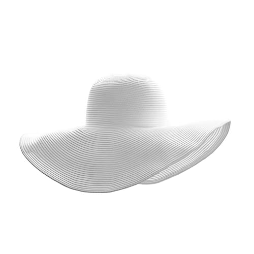 Sombrero de paja para mujer con ala ancha blanco miniatura 1