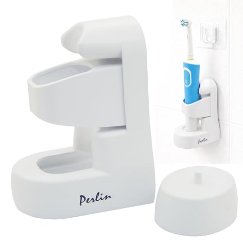Perlin Portacepillo de Dientes Eléctrico Organizador de Cepillo de Soporte para Estación de Carga Montaje en la Pared Mecanismo de Bloqueo Autoadhesivo No Requiere Perforación Blanco