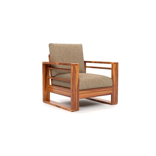 Image of Sheesham Wood Single Seater Sofa | Wooden Single Sofa Chair - Premium Single Chair for Living Room Bedroom | Single Person Sofa for Home Office Furniture (Selen Honey, 1 Seater)
