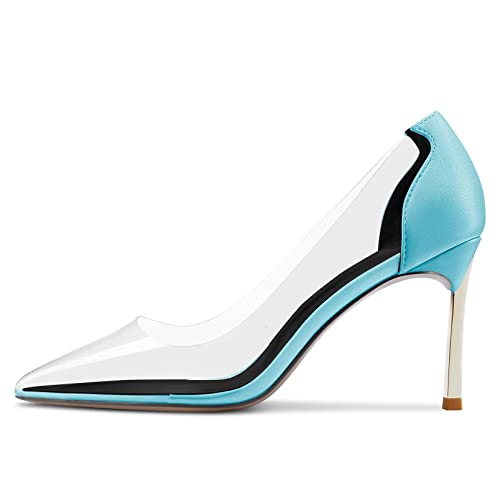 HDEUOLM Women High Stiletto Heel Pointed Toe Slip-on Pumps Wedding Clear Classic Shoes A13