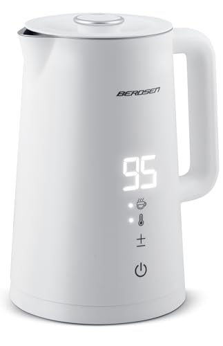 Berdsen Hervidor de agua de acero inoxidable, 1,7 l, capacidad de temperatura seleccionable, función de mantenimiento del calor, 2200 W, doble pared, base pirueta, calentador de agua, silencioso