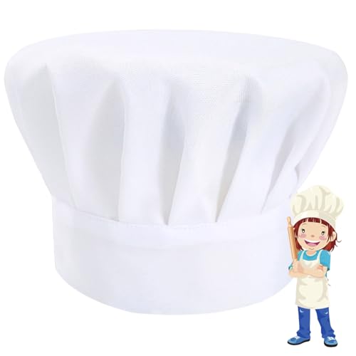 NETUME Gorro de Chef para Niños, Blanco Gorro Cocina Ajustable Gorro de Chef para Niñas/Niños, Gorro de Cocinero Niño para Cocinar, Hornear(4-13 Años)