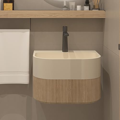 DFGHNBVC Lavabo Mural A Rayas con Grifo, Mueble De Baño De Superficie Sólida para Baños Pequeños, Diseño Ergonómico De Altura, Acabado Natural Moderno, Solución Que Ahorra Espacio, Natural, Natural