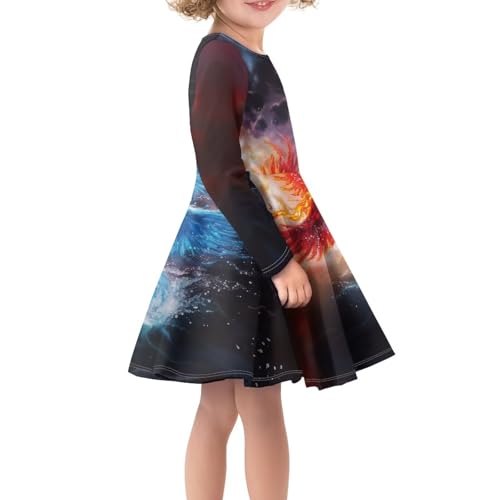 Toddler Girls Dresses Kids 3-14T Crew Neck Midi Dresses One Piece Costume4