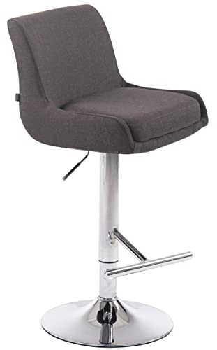 TPFLiving Taburete de bar Cludo con cómodo respaldo y cómodo reposapiés. Taburete para barra y cocina. Estructura de metal cromado. Asiento: tela gris oscuro