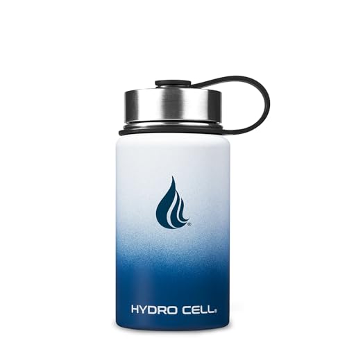 Image of HYDRO CELL Stainless Steel Insulated Water Bottle with Straw - For Cold & Hot Drinks - Metal Vacuum Flask with Screw Cap and Modern Leakproof Sport Thermos for Adults (Navy /White 14oz)
