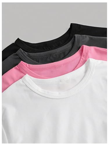 Image of SOLY HUX Girl's Short Sleeve Shirts 4 Packs Basic T-Shirts Tight Fitted Summer Tee Crop Tops