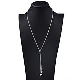 Flyow Długi łańcuszek delikatny naszyjnik lariat prosty styl srebro próby 925 wisiorek regulowany naszyjnik w kształcie litery Y biżuteria, 30 inches, Srebro, Bez kamienia