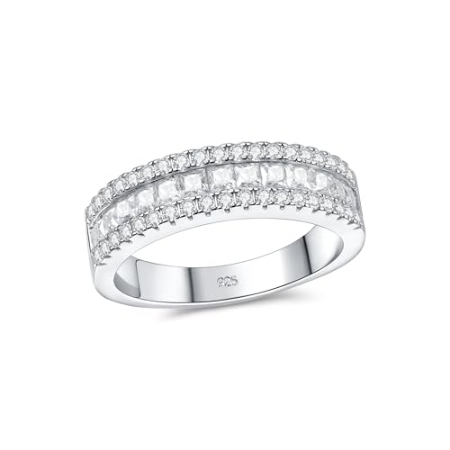 Moissanite Wedding Bands for Women Eternity Rings Round Princess Cut 925 Sterling Silver Engagement Anniversary Size 5-10