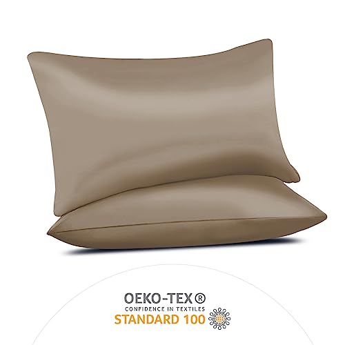 Pamposh Satin Silk Pillowcases For Hair And Skin 2 Pack Standard Size with Envelope Closure (2 Pcs Pillowcases (50 x 75 cm), Khaki) - Image 4