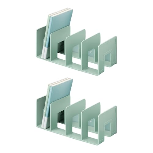 LfrXtra Home - 2 sujetalibros acrílicos para estante, 4 compartimentos, escritorio, extremo de libro, revistas, soportes para ahorrar espacio