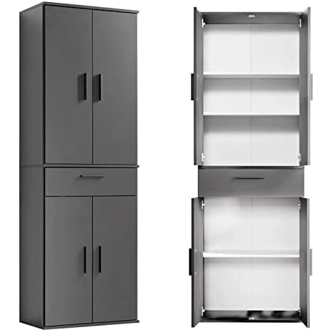 mokebo® Mehrzweckschrank 60cm Breite mit Schubladen 'Der Praktische', Büroschrank groß, Schuhschrank hoch, Garderobenschrank in grau matt Cover