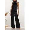 PRETTYGARDEN Women's Satin Jumpsuits 2023 Summer One Piece Outfits Mock Neck Sleeveless Wide Leg Pants Rompers (Black,Large)