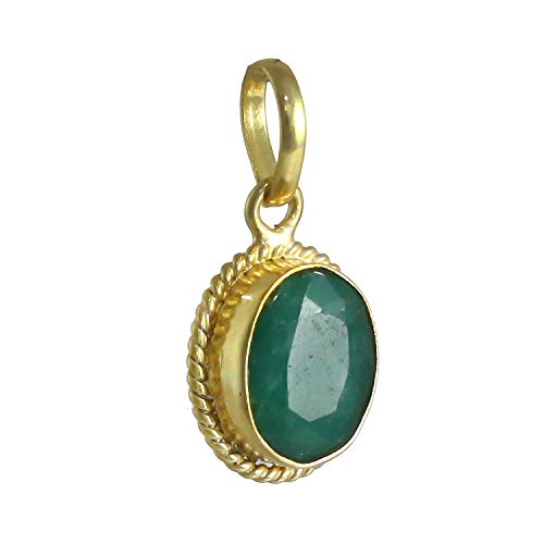 Pendentif plaqué or et béryl émeraude précieux de taille Small