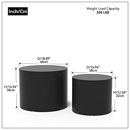 Kevinplus Nesting Coffee Table Set Of 2 For Living Room, Modern Round End Table Set, Wooden Circle Side Table And Accent Furniture For Bedroom Balcony Lounge Home Office, No Assembling, Matte Black #TOP1