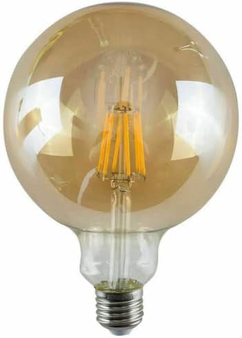 Vintage LED E27 Bulb, Edison G125 8W Dimmable Screw Bulb, LED Filament Warm White 2700K Amber Glass Light 806 Lumen Large Globe , Retro Style Old Fashioned Bulb, 220V CRI>90, ,90% Energy Saving