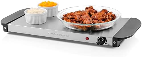 Ovente Electric Warming Tray with Adjustable Temperature Control, Stainless Steel Frame & Cool-Touch Handles, Compact Food Warmer Perfect for Buffets Parties Events Dinners and Holidays, Silver FW170S