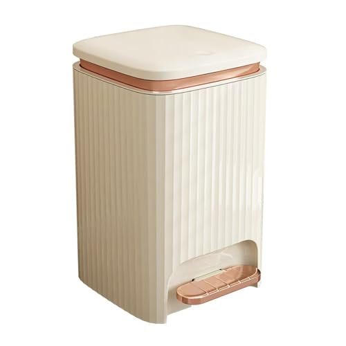 Papelera De Plástico for Cocina, Papelera con Pie, Papelera De Gran Capacidad con Tapa for Cocina Dormitorio Salón(Cream Gold,9L)