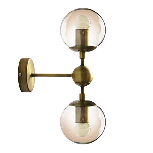 zishuo shop Lámparas de Pared,Iques de Pared Industriales Nórdicos de Doble Cabezal de Mediados de Siglo, 2 Luces, Pantalla de Globo de Vidrio Mágico, Lámpara de Pared para Dormitorio, Lámpara de Noch