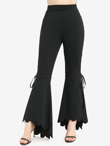 ROSE GAL Rosegal Plus Size Women Elastic High Waisted Flare Pants Lace-up Scalloped Hem Bell Bottom Pants2
