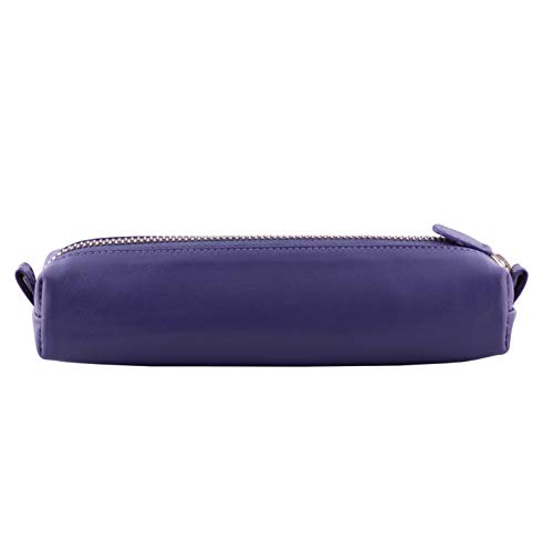 Image of DiLoro Leather Zippered Fountain Ballpoint Rollerball Pens and Pencils Case Holder Pouch Genuine Full Grain Soft Nappa Leather (Violet)