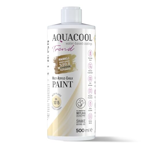 Aquacool Trend Pintura MAC - Muebles, armarios, azulejos, encimeras, no necesita imprimación ni barniz, 16.9 onzas líquidas (RAL 1015 marfil claro)