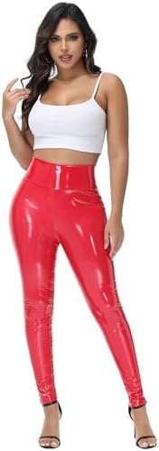 NewL Women Mirror Faux Patent Leather Leggings Reflective Shiny Stretch Tighten Pants High Waist Slim