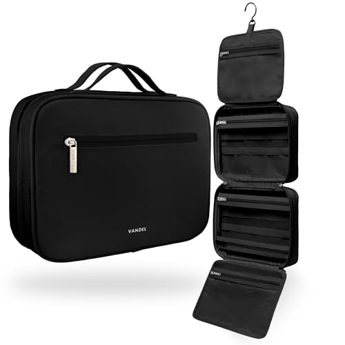 VANDEL Waterproof Hanging Toiletry Bag [TSA-Approved] Hanging Makeup Organizer Bag, Cosmetic Travel Bags for Women, Makeup Case Toiletries Organizer Hygiene Bathroom Shower Caddy - Black