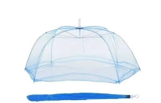 Image of claccyfy Mosquito Net for Single Bed | Foldable Machardani | Polyester 30GSM Strong Net |PVC Coated Corrosion Resistant Steel Wire - Blue (6 x 6.5) feet (Single Bed)