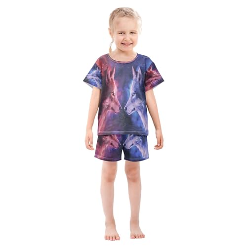 senya Short Sleeve Pajamas Sets Summer Cotton Sleepwear Two Wolfs Face3