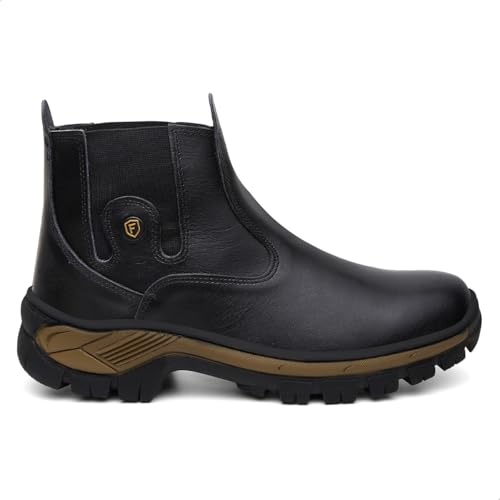 Bota Masculina Botina em Couro Impermeável Coturno Palmilha Gel Confortável (PRETO, Padrão, BR, Adulto, Numérico, 40)