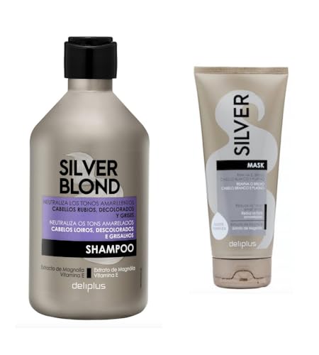 Pack 2 - Champú 400 ml. y Mascarilla 200 ml. Silver cabello blanco y platino, reduce los tonos amarillentos. Paquete 2 unidades (1 x 400 ml. y 1 x 200 ml.) Deliplus
