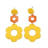 Cute Hollow Flower Dangle Earrings Vintage Resin Flower Daisy Earrings 60S 70S Party Jewelry Mother's Day/Valentien's Day Gift for Women-B Yellow
