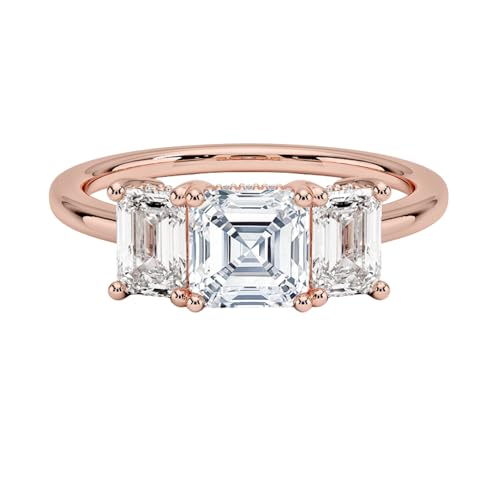 1 CT Asscher Cut Lab Grown Diamond Luxe Three Stone Engagement Ring For Her